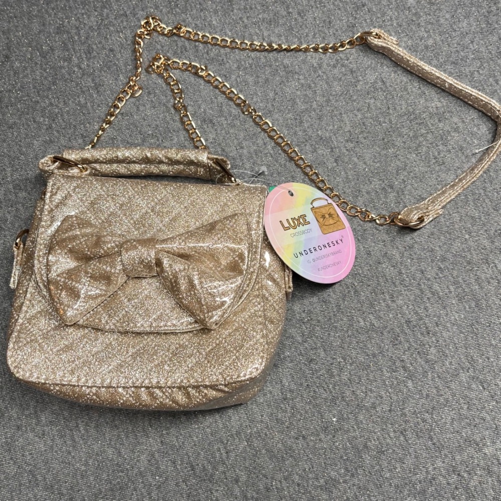 UNDER ONESKY Luxe Glitter Bow Crossbody Bag Gold Chain Kids Girls Evening‎